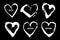 Vector Set of brush Heart Love strokes White color isolated on Black background. Hand painted grange Pluse elements