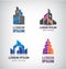 Vector set of building logos, towers, property, houses and skyscraper icons.