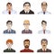 Vector Set of Business Avatars. Collection of Cartoon Male Portraits. Office Workers