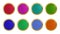 Vector set of buttons in the form of a circle of different colors with a gold outline with shadows and highlights