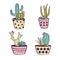 Vector set with cactuses and succulents in pots