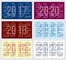 Vector set of calendar grid for years 2017-2022 for business cards