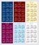 Vector set of calendar grid for years 2017-2022 for business cards