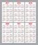 Vector set of calendar grid for years 2017-2022 for business cards on white background