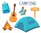 Vector set of camping elements in cartoon style. Hike