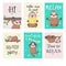 Vector set of cards with cute sloths and quotes