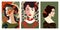 Vector set of cards with portraits of beautiful women in retro style