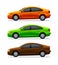 Vector set of cars Isolated on white background. Side view. Sedan. The green electric car, orange and brown auto, and