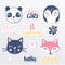 Vector set with cartoon animals - panda, penguin, cat, bear, bunny.