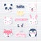 Vector set with cartoon animals - panda, penguin, cat, bear, bunny.