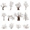 Vector Set of Cartoon Bare Trees and Shrubs