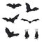 Vector Set of Cartoon Black Bats with Red Eyes