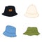 Vector Set of Cartoon Bucket Hats. Hip-hop Style Headwear.