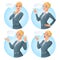 Vector set of cartoon business formal dressed woman in different poses with various speech bubbles.
