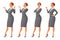 Vector set of cartoon business formal dressed woman in different poses on white background: showing ok sign gesture, talk