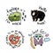 Vector set of cartoon emblems, logos or badges for camping