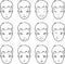 Vector set of cartoon faces with various moods emotions and expressions