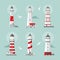 Vector set of cartoon flat lighthouses