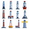 Vector set of cartoon flat lighthouses.