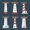 Vector set of cartoon flat lighthouses