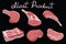 Vector set of cartoon food. Collection of stylized raw meat. Sliced assortment of fresh meat. Pork steaks and tenderloin