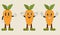 Vector set of cartoon groovy carrot character in trendy 70s style. Funky retro vegetable. Vector illustration