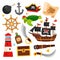 Vector set of cartoon pirate accessories.