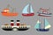 Vector set of cartoon ships. A collection of old steamers. Sailing ships. Toy. Stylized boats. Art for children.