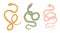 Vector set of cartoon snakes isolated from background. Clipart collection of serpents in various poses in pastel colors