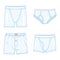 Vector Set of Cartoon White Mens Pants. Male Underwear