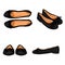 Vector Set of Cartoon Women Shoes. Variations Views of Ballet Flats