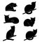 Vector set of cat silhouettes. Different postures: sitting, lying, resting, playing, hunting.