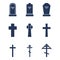 Vector Set of Cemetery Icons. Headstones, Gravestones, Tombstones and Crosses