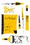 Vector set of chancery in yellow and black colors with ink splashes.