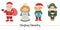 Vector set of Christmas characters. Cute winter Santa Claus with sack, Angel, Elf, Nutcracker illustration