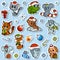 Vector set of Christmas cute animals, color cartoon stickers