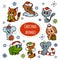 Vector set of Christmas cute animals, color stickers