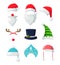 Vector set of christmas hats, antlers, mustaches. Christmas photo booth Santa, deer, snow maiden