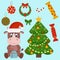 Vector set, Christmas tree 2021, ball with bell, gifts, Christmas decorations and candy and Christmas wreath