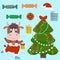 Vector set, Christmas tree 2021, bull with bell, gifts, Christmas decorations and candy