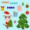 Vector set of Christmas tree, bull symbol, candy, gifts and Christmas decorations