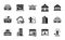 Vector set of Circus, Arena stadium and Skyscraper buildings icons simple set. Vector