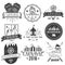 Vector set of circus and carnival labels in vintage style. Design elements, icons, logo, emblems, badges isolated