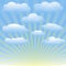 Vector set of clouds, blue sky, sunrays