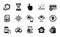 Vector set of Coffee cup, Justice scales and Swipe up icons simple set. Vector