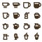 Vector set of the coffee icons. Hot drink emblems. Collection of the coffee symbols isolated on the white background.