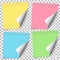 Vector set of color paper sticky notes with curled corner glued to the surface isolated on transparent background