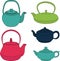 Vector set of color silhouette teapot icons