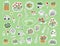 Vector set of colored stickers with garden tools, flowers, herbs, plants.