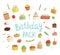 Vector set of colorful cakes with candles, balloons, presents